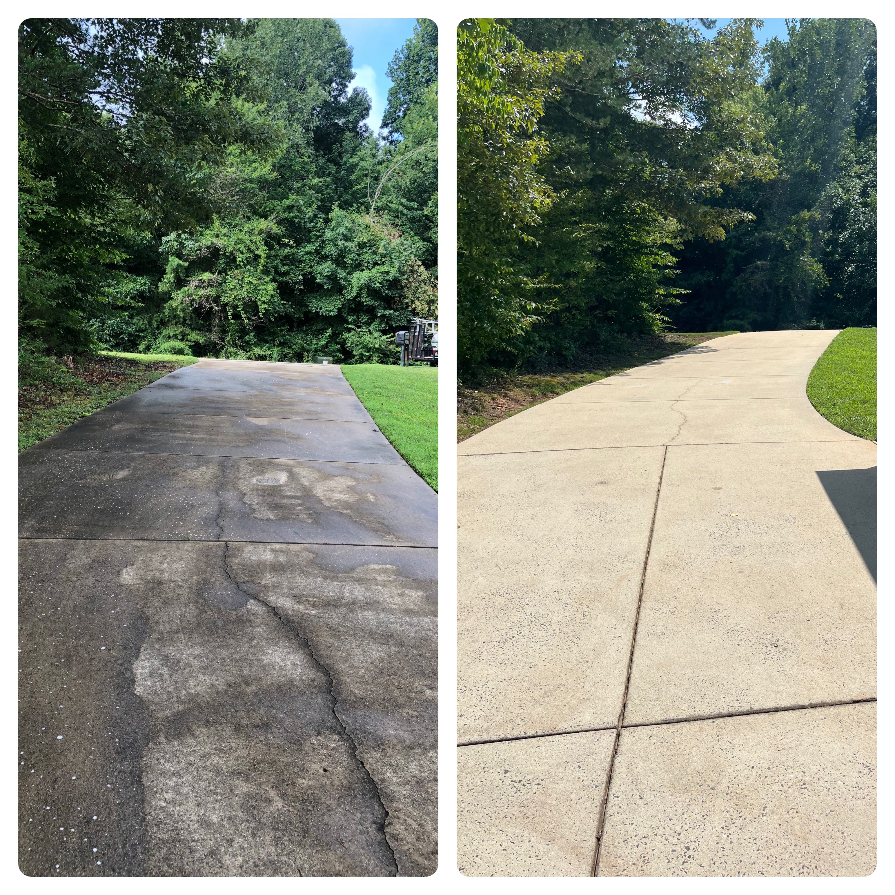 Before and after driveway pressure washing in Denver NC
