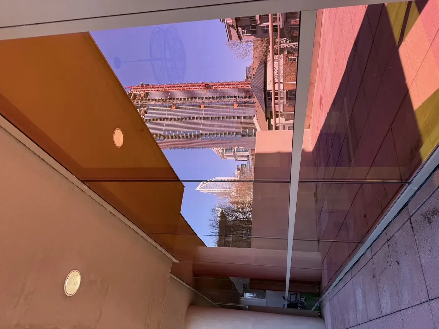 Commercial glass windows during pressure washing