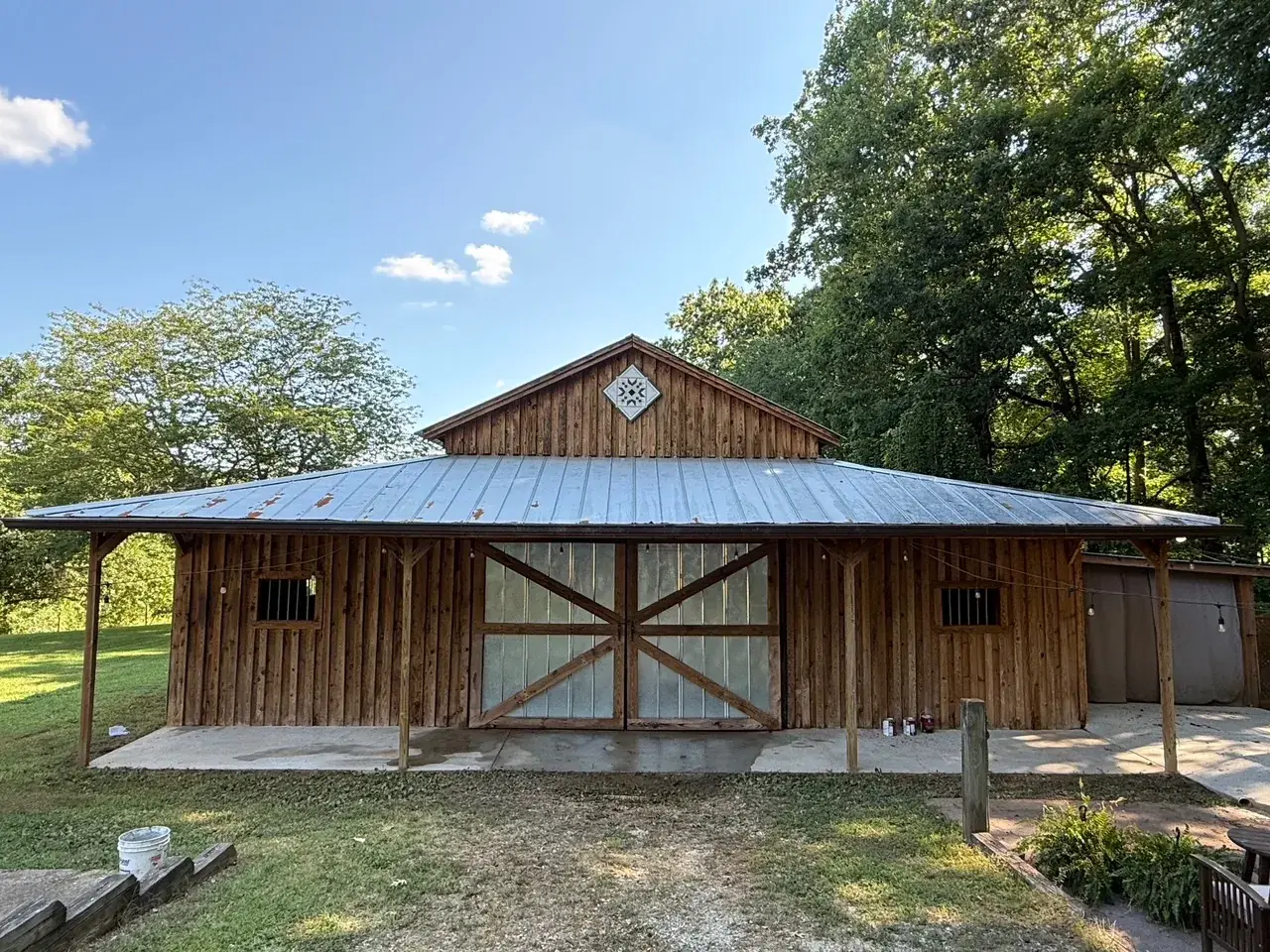 Barn front view after wood pressure washing