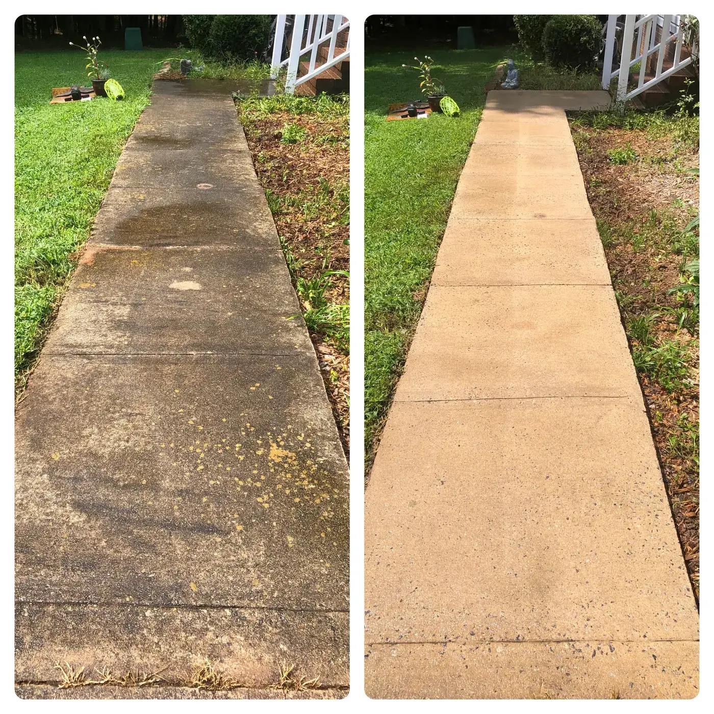 Before and after sidewalk pressure washing
