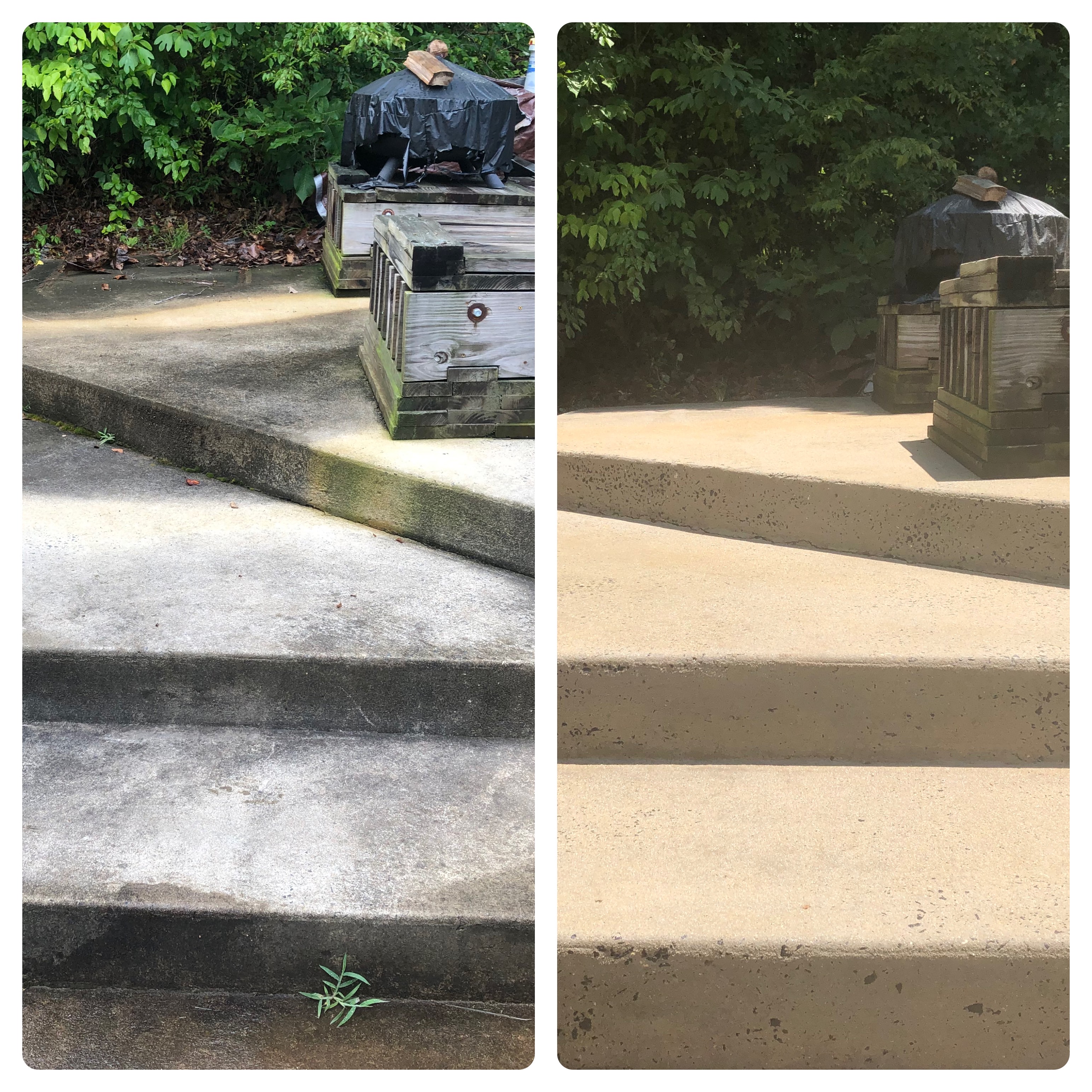 Before and after concrete stairs pressure washing