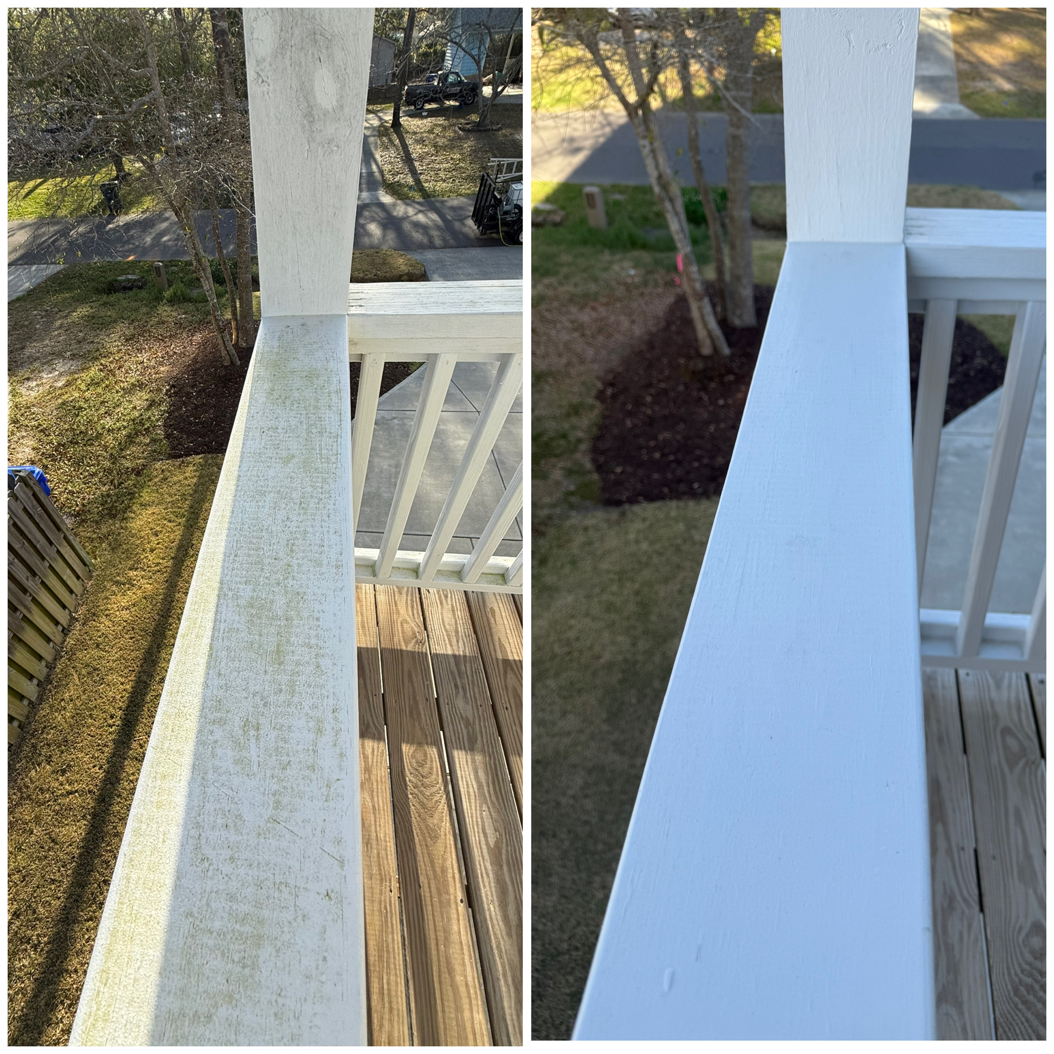 Before and after deck railing pressure washing Denver NC