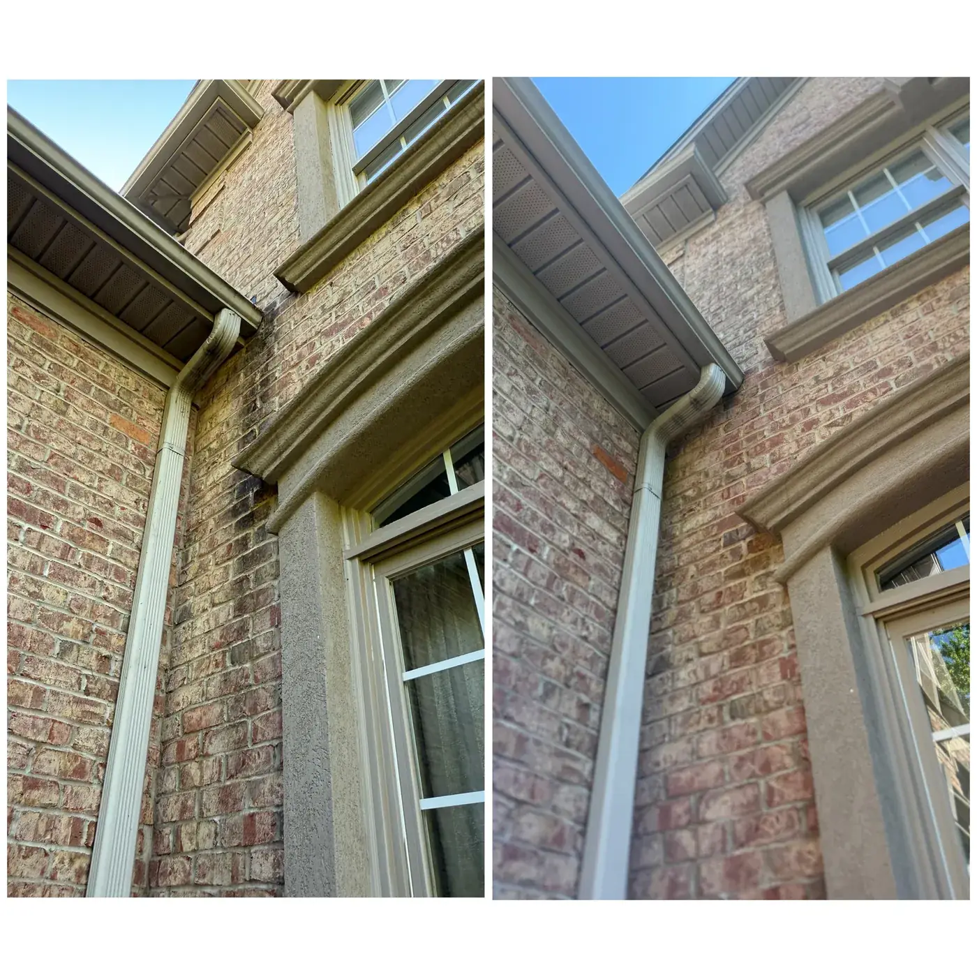 Before and after brick exterior and gutter cleaning