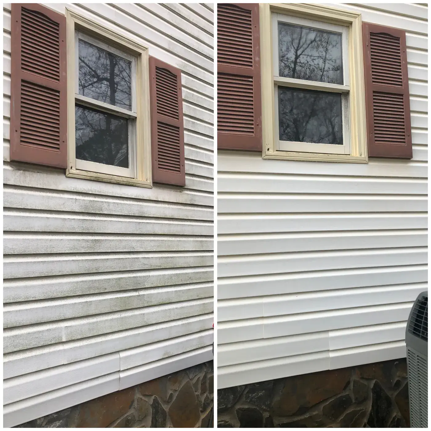 Before and after vinyl siding pressure washing